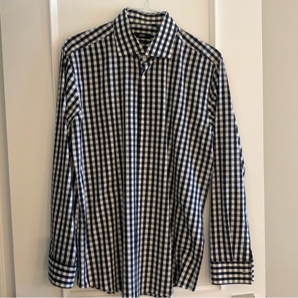 Boss Monochrome Checkered Shirt sz 17.5 Slim Fit Like New - Picture 1 of 4